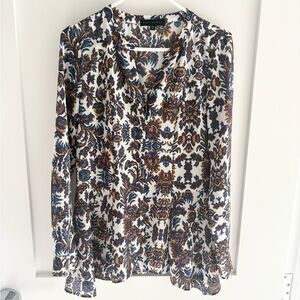Sanctuary Boho Floral Blouse Long Sleeve Cream Blue Brown Peplum Top size Small